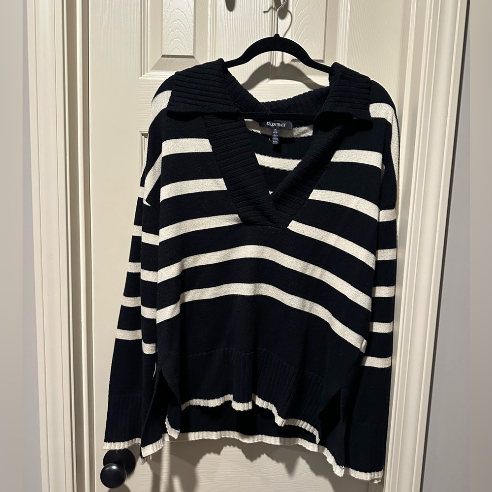 Ellen Tracy black and white striped sweater